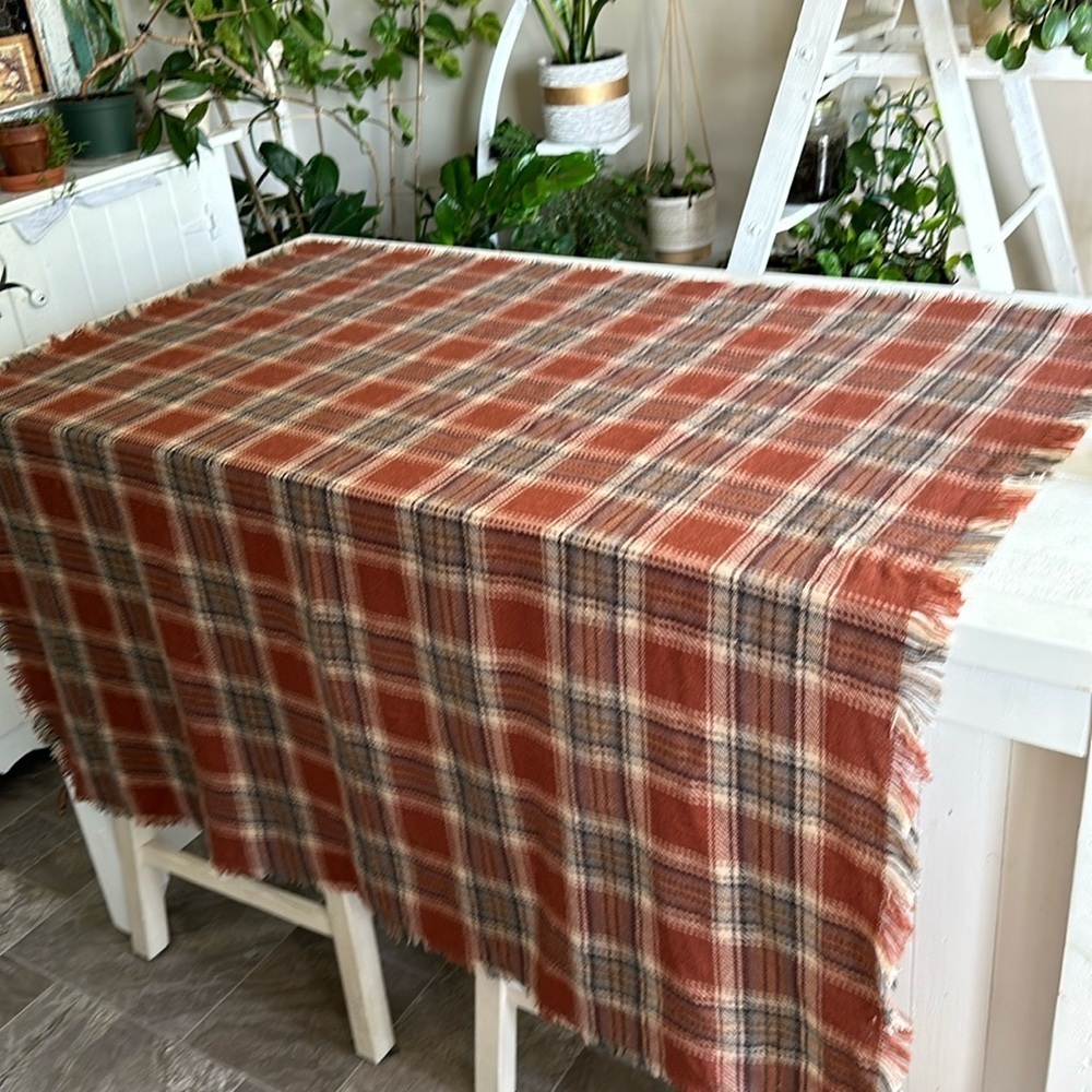 Plaid fall tan, brown, gray, and burnt orange scarf 